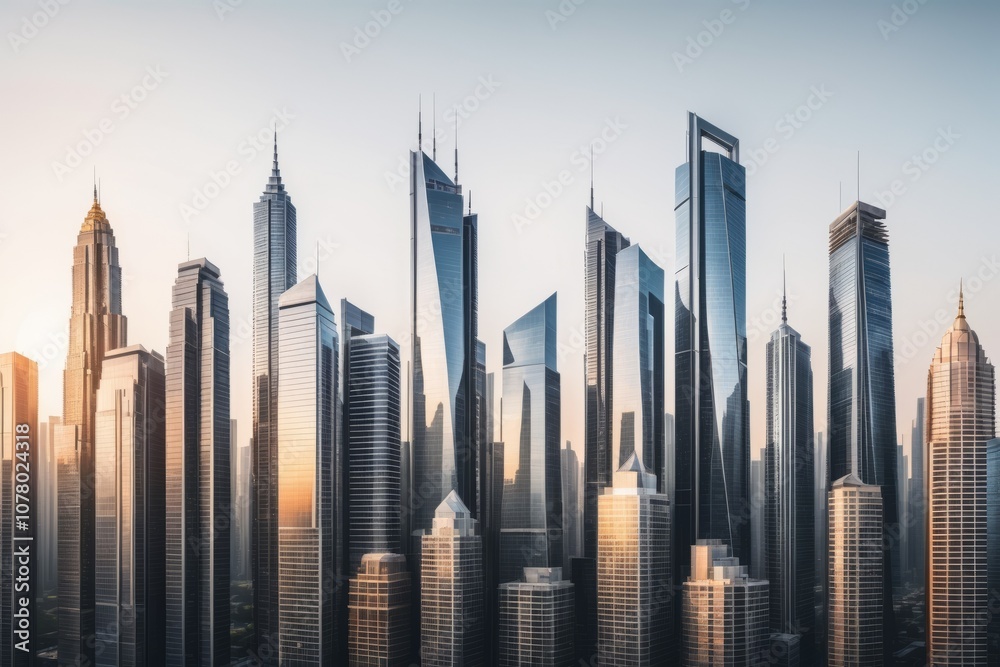 Fototapeta premium Beautiful night skyline of city with the iconic Blue skyscraper illuminated