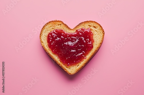 A slice of toast with jam in the shape of a heart