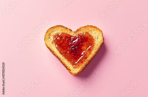 A slice of toast with jam in the shape of a heart