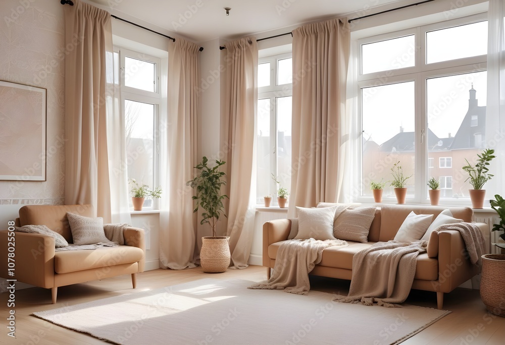Scandinavian living room interior design zoom background,Doodle patterned wallpaper graphics Scandinavian living room interior design zoom background,Doodle patterned wallpaper graphics