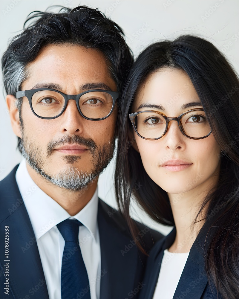 Stylish couple in professional attire with glasses Stylish couple in professional attire with glasses