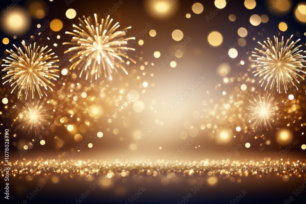 Glowing golden black bokeh fireworks and lights create a magical night Glowing golden black bokeh fireworks and lights create a magical night
