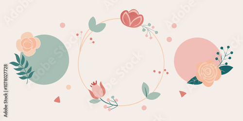 Minimalist floral circle design for spring invitations and stationery