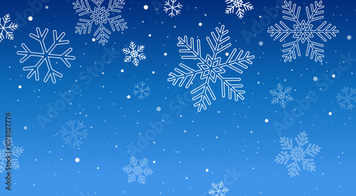 Falling snowflakes on blue background. Christmas Snowflake winter. Snowfall weather. Vector illustration.