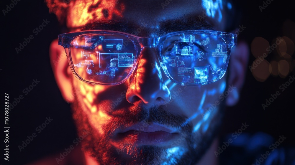 Man Wearing Augmented Reality Glasses Man Wearing Augmented Reality Glasses