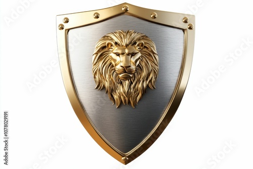 Golden lion head on a shield. photo