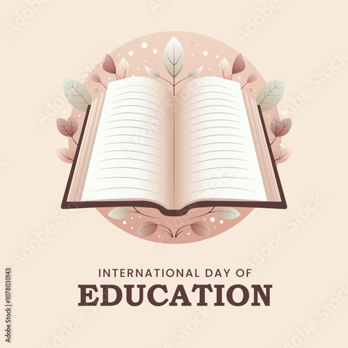 Simple Open Book Illustration with International day of Education Typography