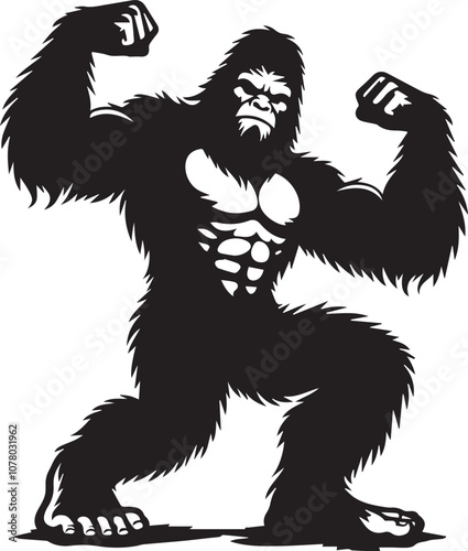 Bigfoot silhouette flexing its muscles looking proud