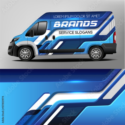 Development of car design for the company. Branding a car. Sticker brand car in blue and white colors.