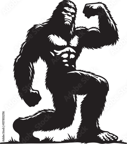 Bigfoot silhouette flexing its muscles looking proud