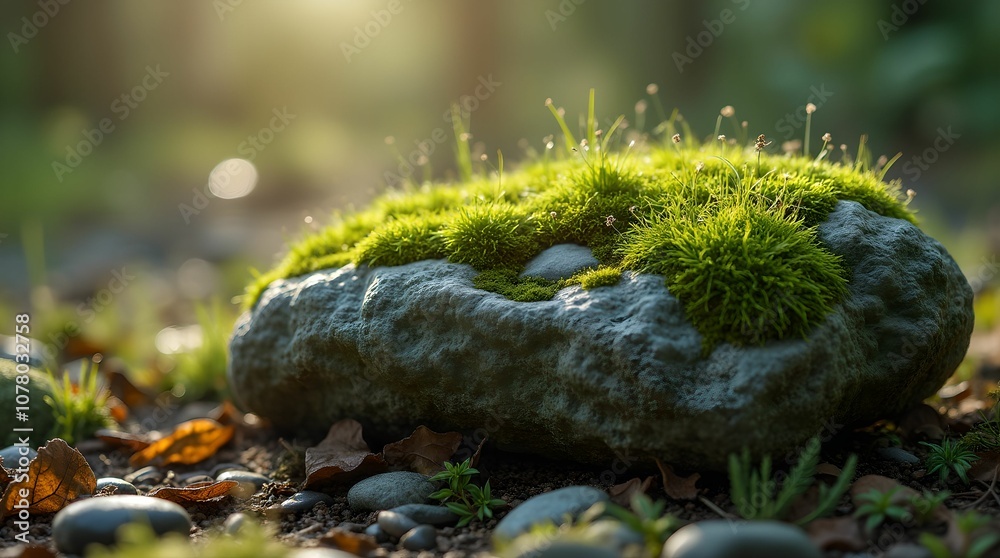 Fototapeta premium A stone covered with moss with a natural rough texture
