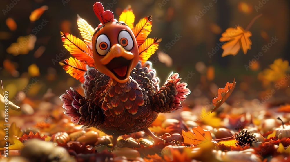 3D Icon Cute Turkey Happy Fall Character Illustration