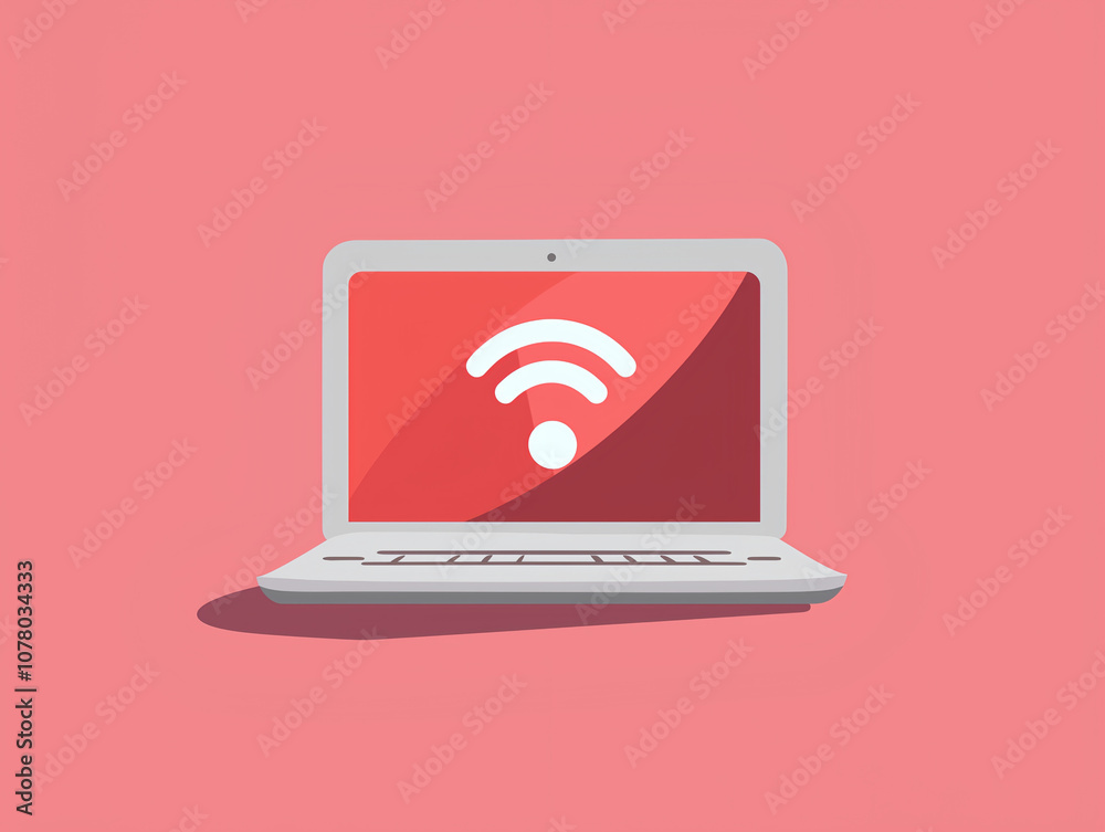 laptop with wireless network symbol on vibrant pink background laptop with wireless network symbol on vibrant pink background
