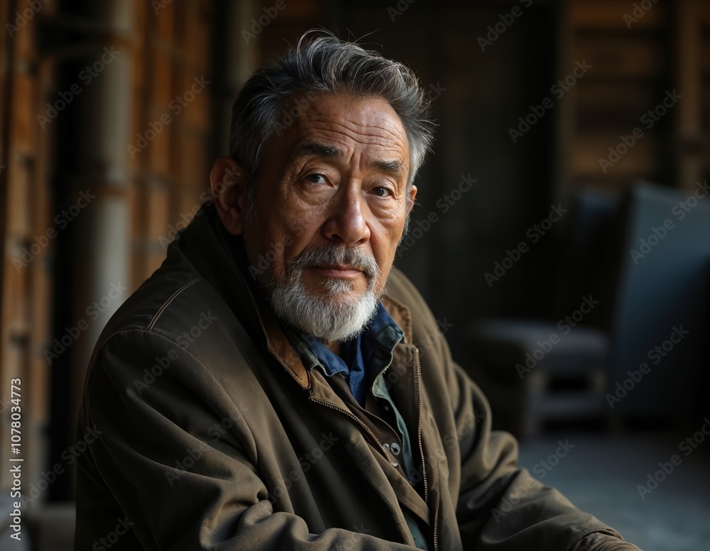 An insightful portrait of a reflective elderly man in a rustic setting