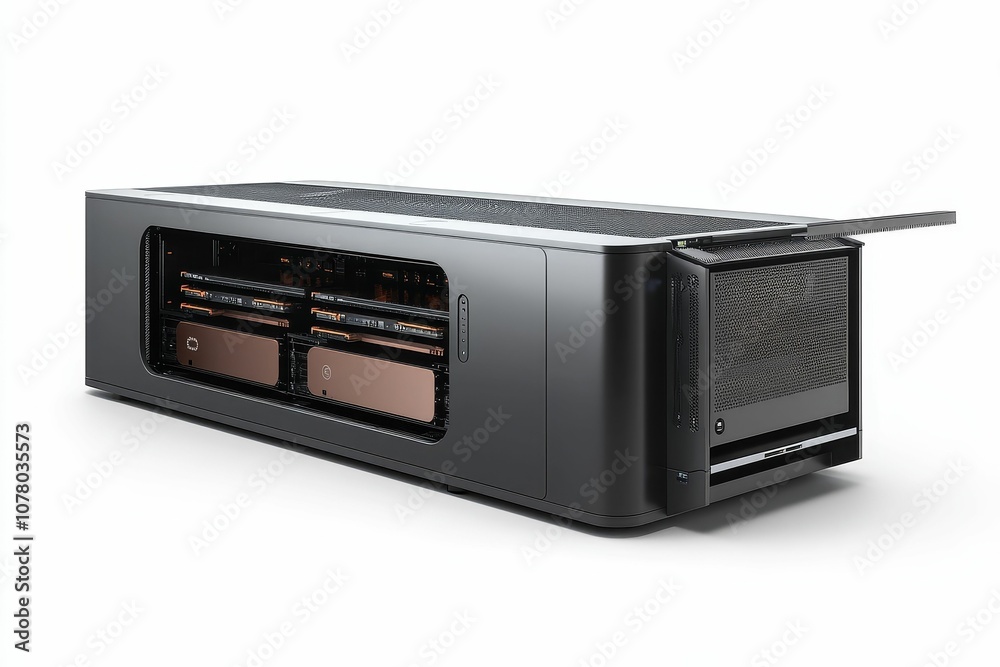 Fototapeta premium Black server with open storage bay.
