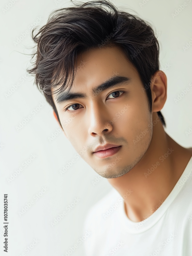 Young man showcases confident expression in natural light portrait photography