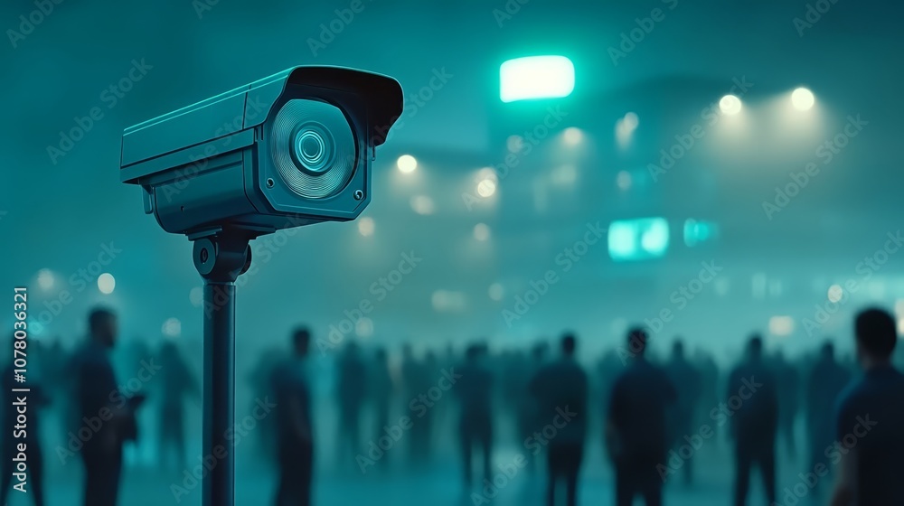 Security camera captures a dense crowd, surveillance and safety in public spaces Security camera captures a dense crowd, surveillance and safety in public spaces