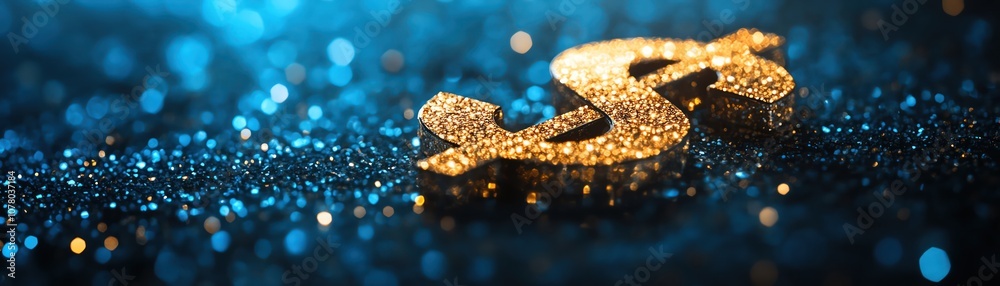 Glittering dollar symbol on a blue sparkling surface, dramatic lighting, rich texture Glittering dollar symbol on a blue sparkling surface, dramatic lighting, rich texture