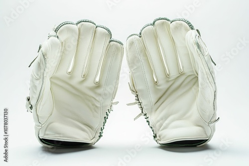 White leather wicket-keeping gloves. photo