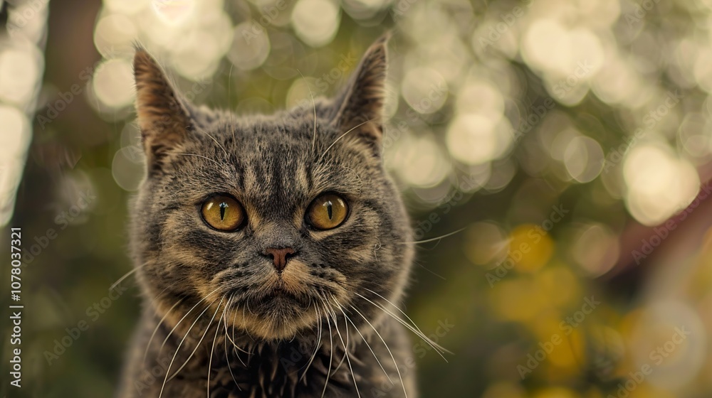 Close Up Portrait of a Grey Cat with Yellow Eyes Close Up Portrait of a Grey Cat with Yellow Eyes