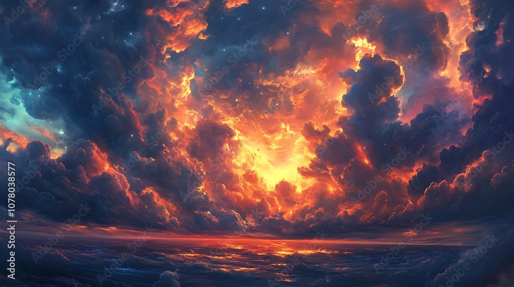 Fiery Clouds Over Mountain Lake Fiery Clouds Over Mountain Lake