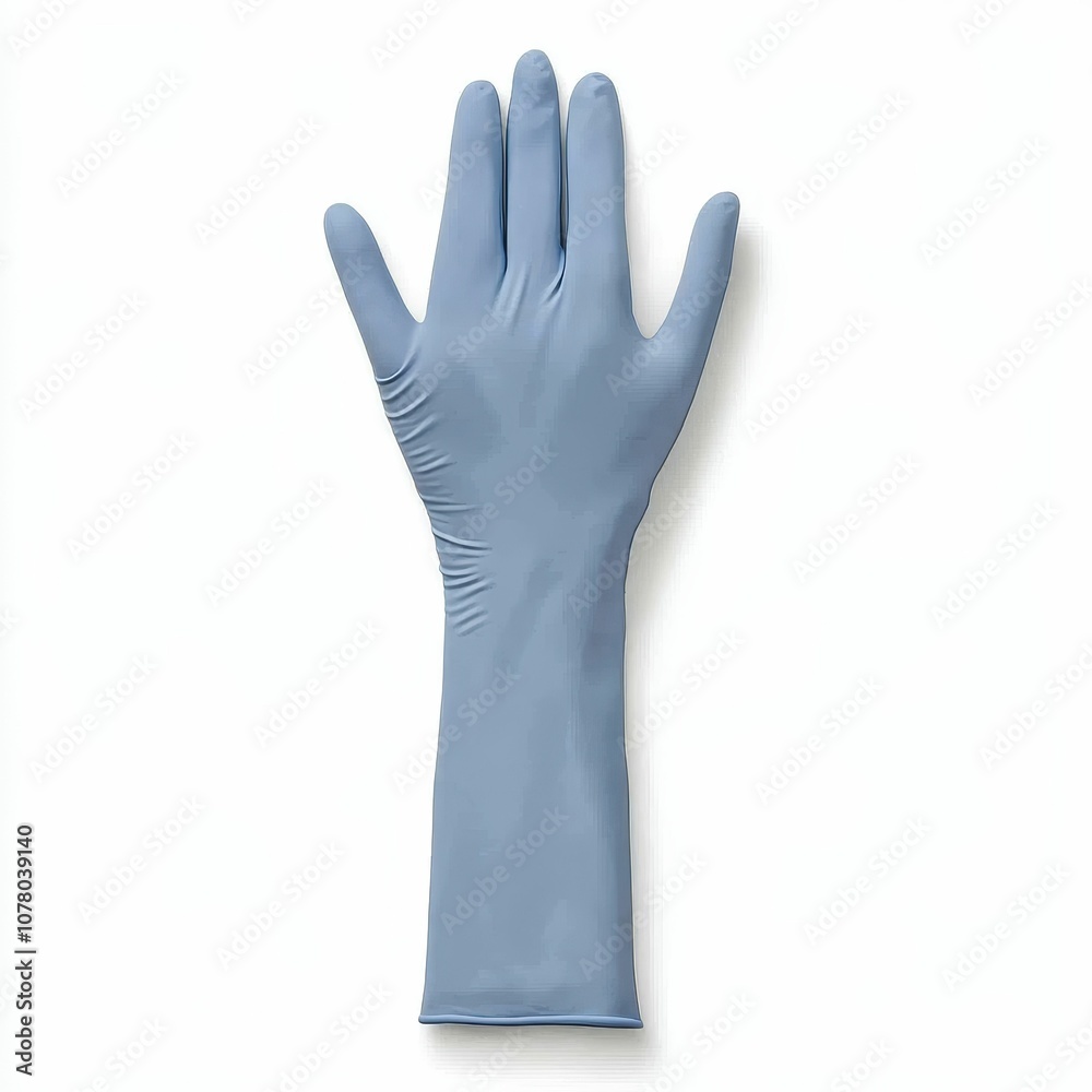 Obraz premium Blue latex glove on white background.