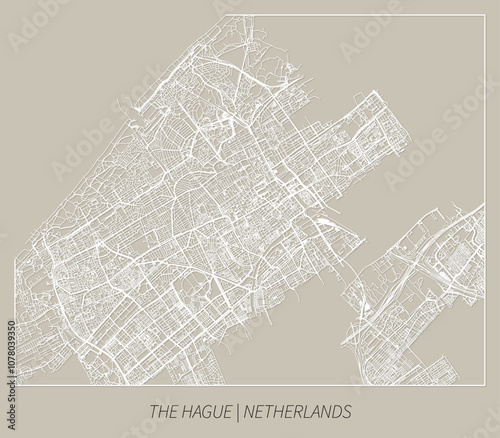 The Hague (South Holland, Netherlands) street map outline for poster, paper cutting.