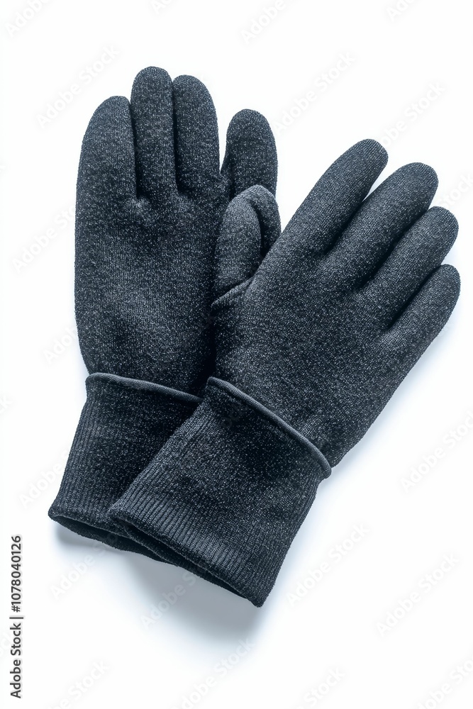 Black knitted gloves on white background. Black knitted gloves on white background.