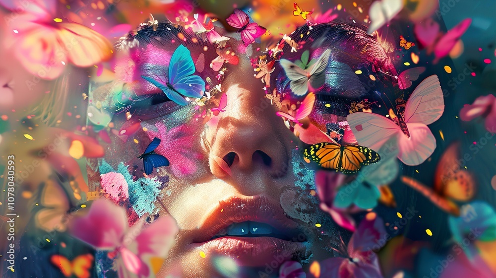 Surreal Portrait of a Woman Transformed by Butterflies: A Dreamlike Digital Art Surreal Portrait of a Woman Transformed by Butterflies: A Dreamlike Digital Art