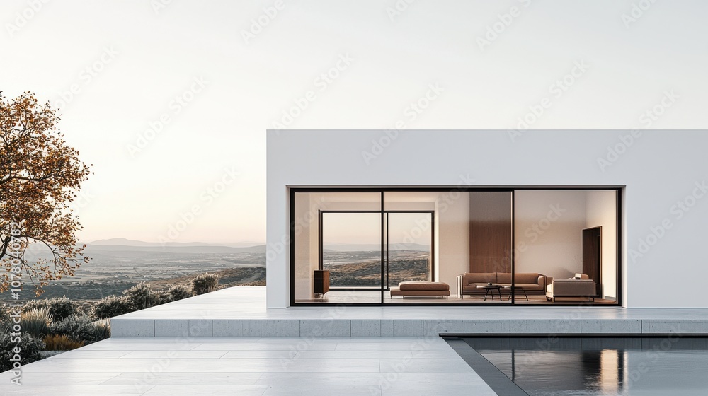 A sleek modern home with large glass windows, minimalist design, and scenic outdoor views, reflecting contemporary architecture and tranquility. A sleek modern home with large glass windows, minimalist design, and scenic outdoor views, reflecting contemporary architecture and tranquility.