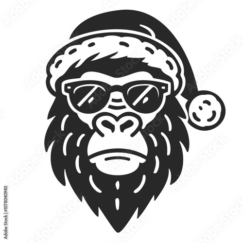 gorilla cartoon wearing sunglasses and a Santa hat Clipart. photo