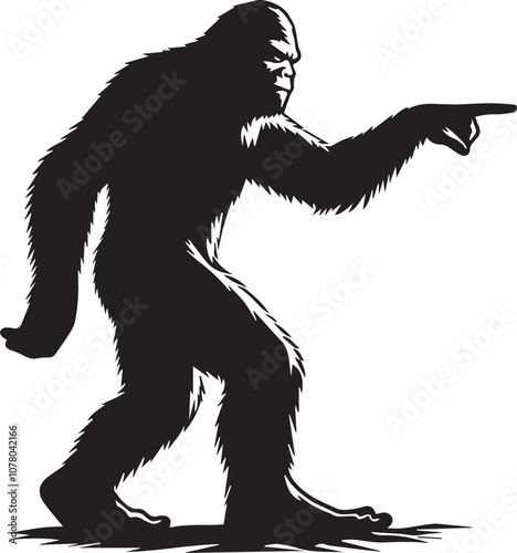 Bigfoot silhouette pointing at something interesting on the ground