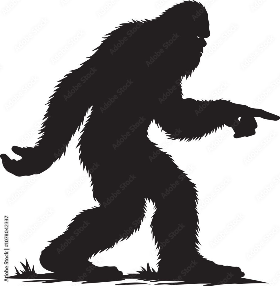 Bigfoot silhouette pointing at something interesting on the ground Bigfoot silhouette pointing at something interesting on the ground