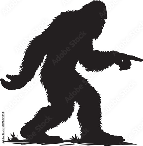 Bigfoot silhouette pointing at something interesting on the ground