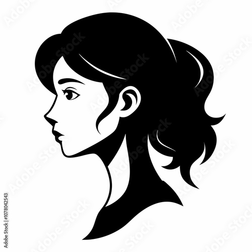 black silhouette illustration of a young woman's face profile. The image conveys elegance, simplicity, and calmness