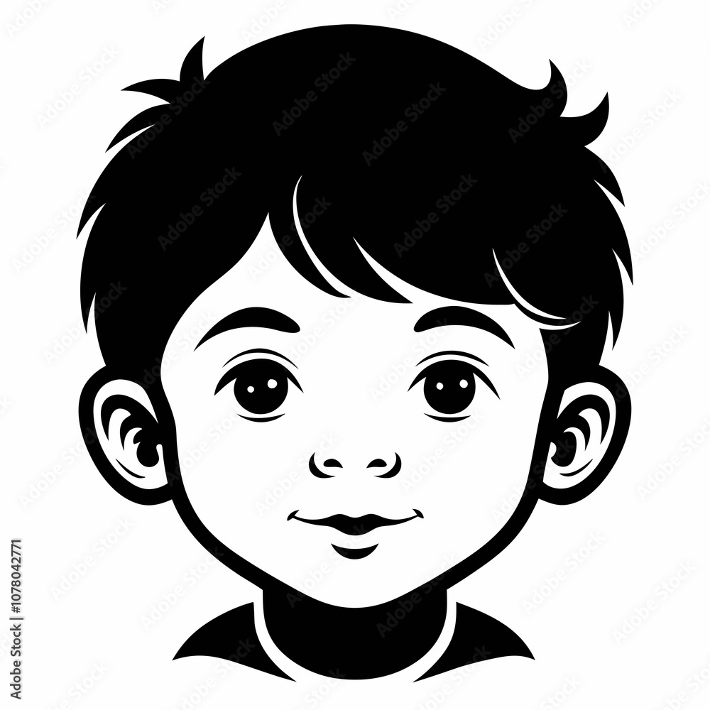 Black and white drawing of face of a young boy, showcasing his features and hairstyle in intricate detail. Isolated vector kid portrait, baby face avatar or profile monochrome Black and white drawing of face of a young boy, showcasing his features and hairstyle in intricate detail. Isolated vector kid portrait, baby face avatar or profile monochrome
