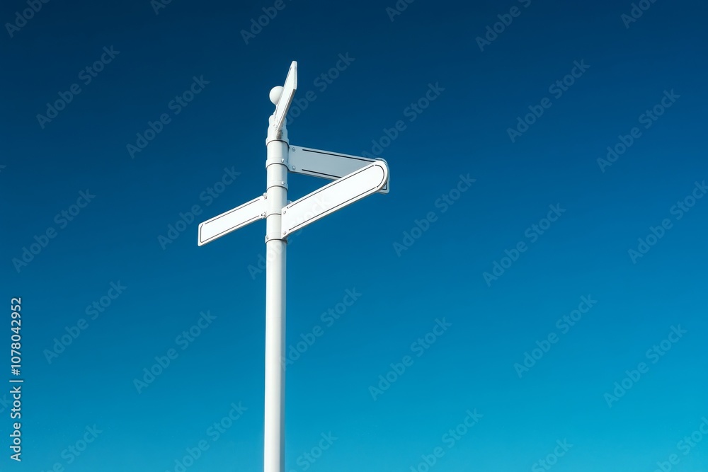 Blank white road signs on pointing in different directions. Blank white road signs on pointing in different directions.