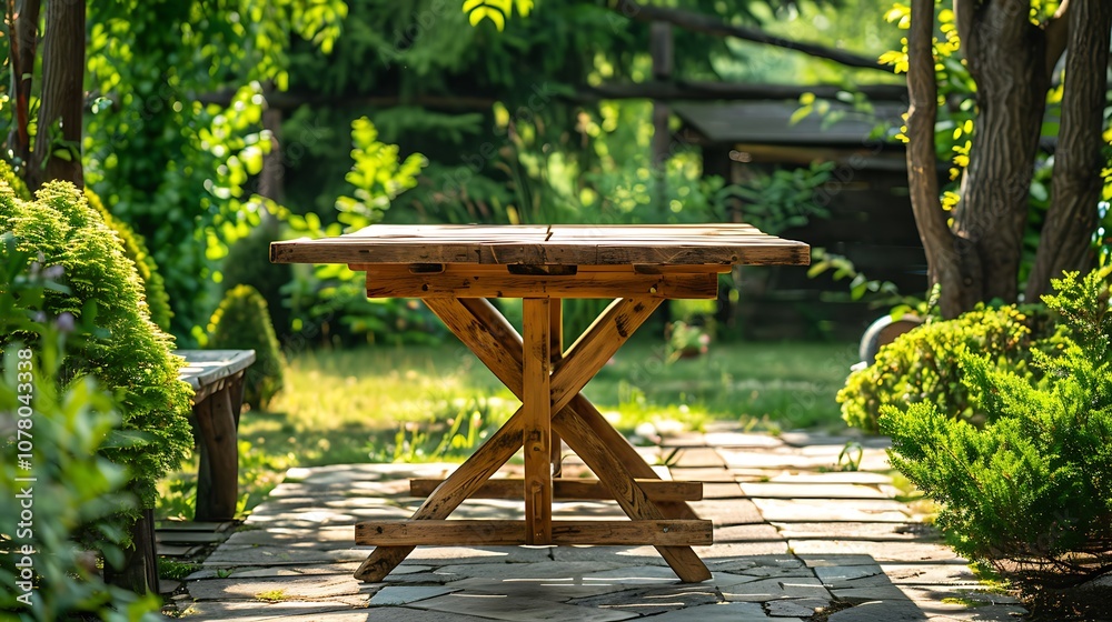 Isolated rustic tavern table on an ecological backdrop Isolated rustic tavern table on an ecological backdrop