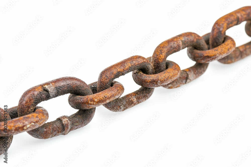 Rusty metal chain links on white background. Rusty metal chain links on white background.
