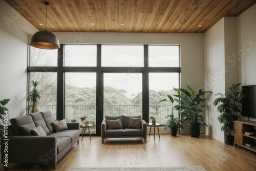 A minimalist living room with a clean and airy aesthetic