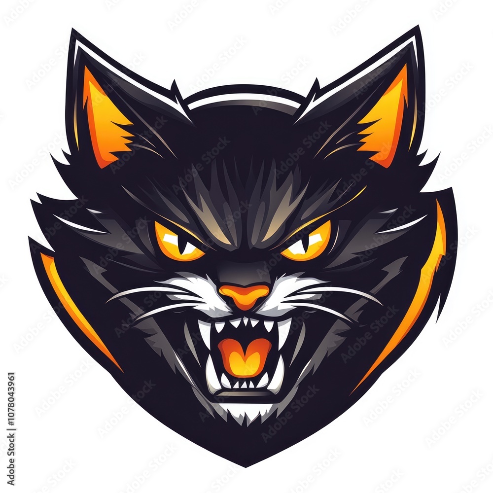 Aggressive Black Cat with Orange Ears and Teeth Aggressive Black Cat with Orange Ears and Teeth
