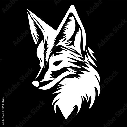 Fox head black silhouette on white background. Isolated vector wild animal icon, decal, sticker or tattoo, mascot of husky, dog, wolf or fox face profile side view. Hunting emblem, wildlife animal