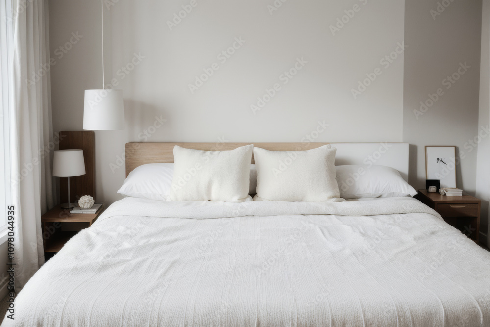 A minimalist bedroom with a clean and serene aesthetic. A minimalist bedroom with a clean and serene aesthetic.