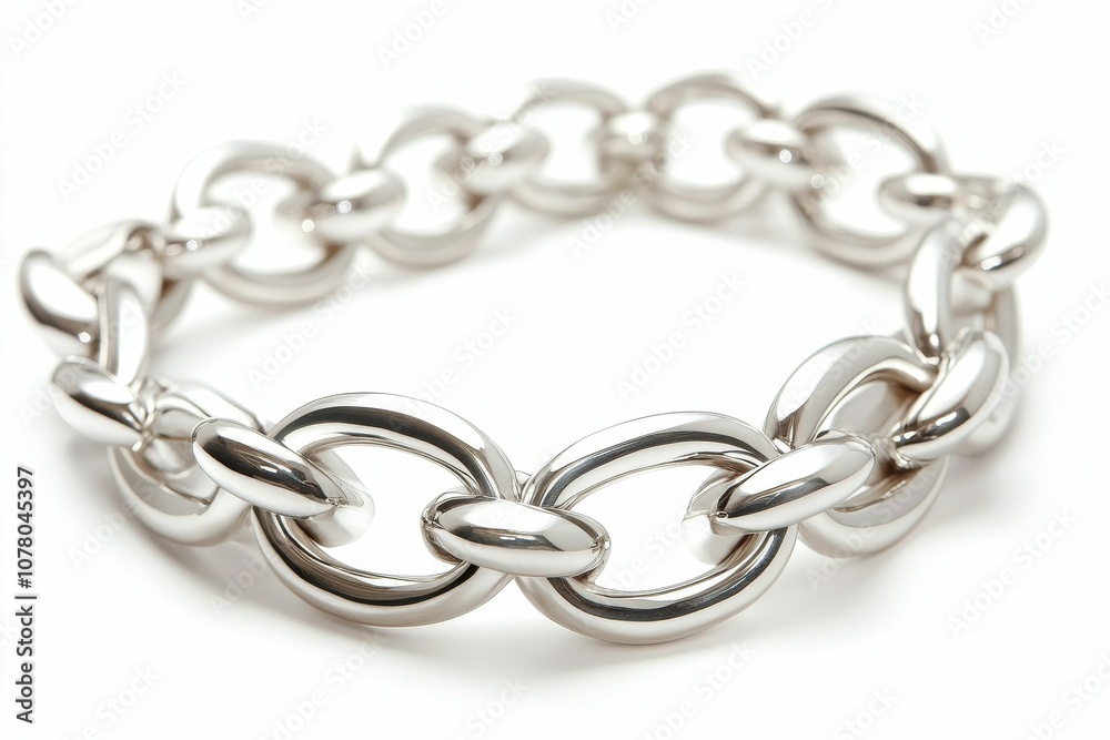 Obraz premium A silver chain bracelet on a white background.