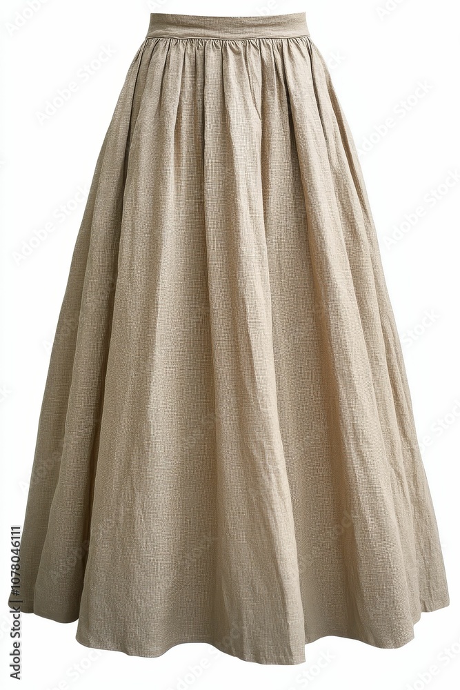 Beige, pleated, flared, cotton skirt. Beige, pleated, flared, cotton skirt.
