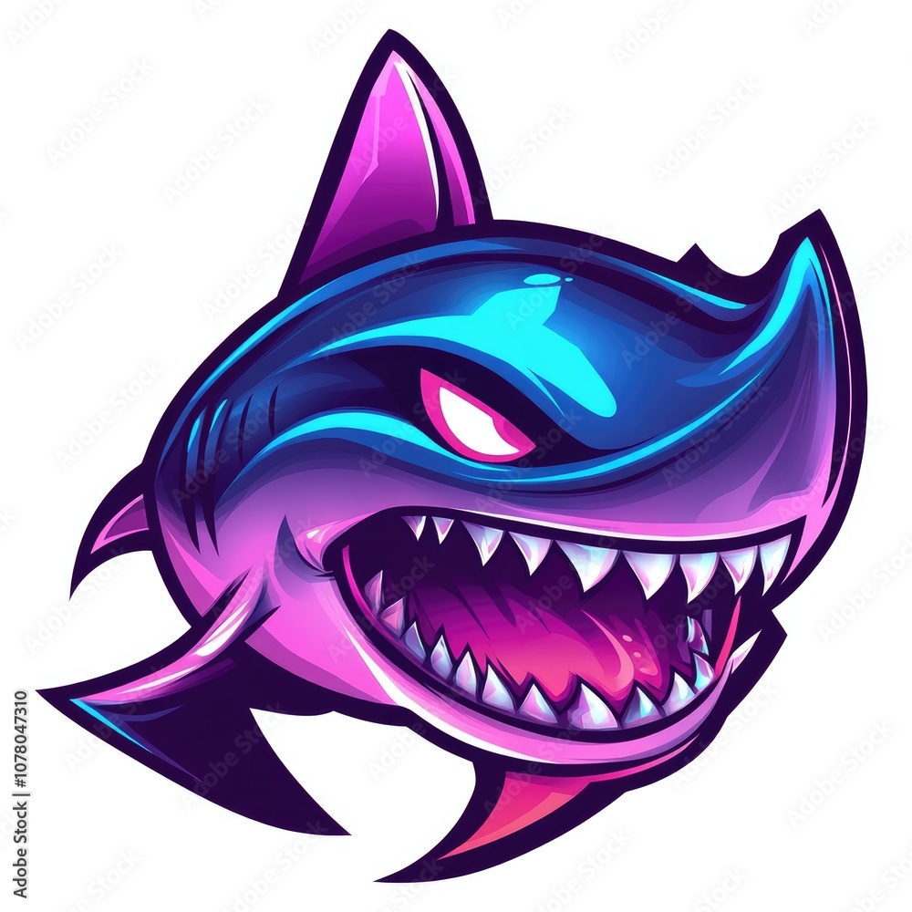 A vibrant and stylized illustration of a shark's head with an open mouth, revealing sharp teeth A vibrant and stylized illustration of a shark's head with an open mouth, revealing sharp teeth