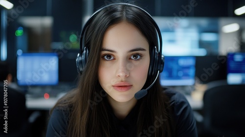 Customer service professional engages with clients in a modern call center environment