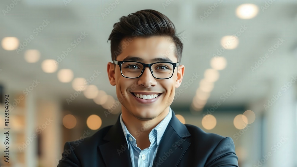 Professional Business Portrait of a Young Man in Glasses and Suit, Perfect for Corporate Websites and Marketing Materials Professional Business Portrait of a Young Man in Glasses and Suit, Perfect for Corporate Websites and Marketing Materials