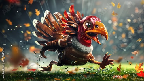 Angry Football Turkey Bird Cartoon Character Running In