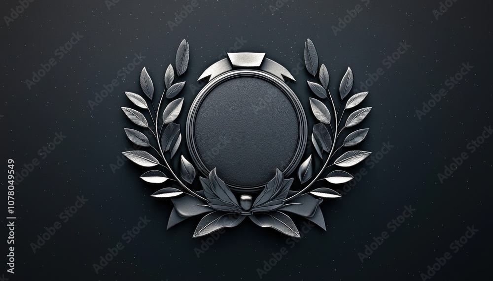 Fototapeta premium A sleek black laurel wreath with a central emblem for awards or achievements.